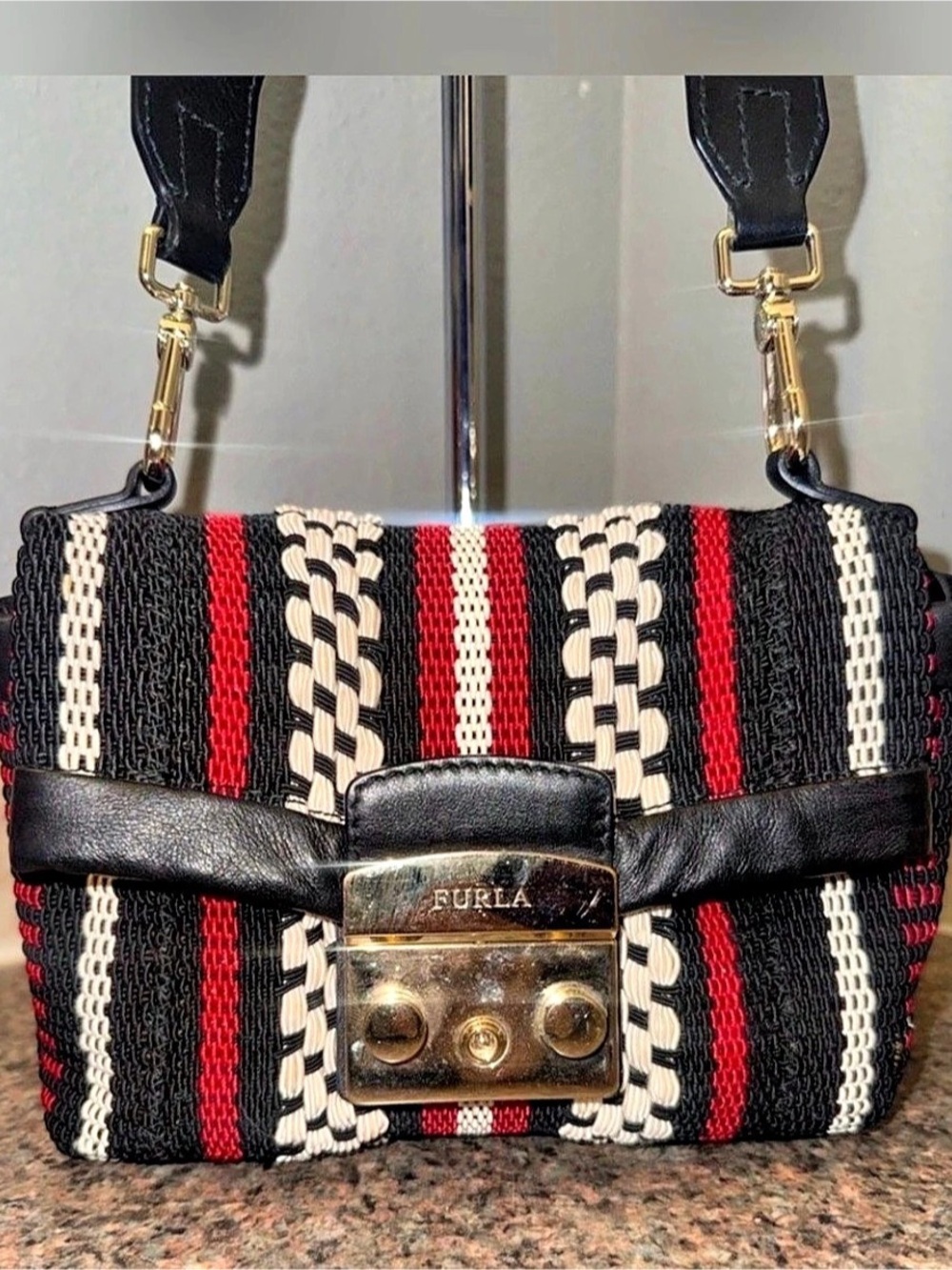 Furla Metropolis Woven Crossbody Bag Black & Red - NWOT